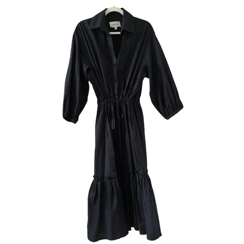 Cara Cara Hutton Cotton Midi Dress Women’s Black Size Small